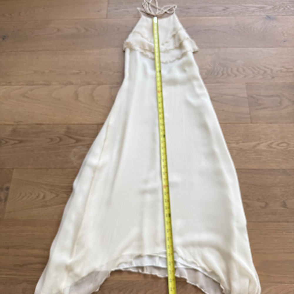 Hartnell Silk Cream Halter Maxi Ruffle Tiered Handkerchief Hem Cream White - Picture 5 of 7